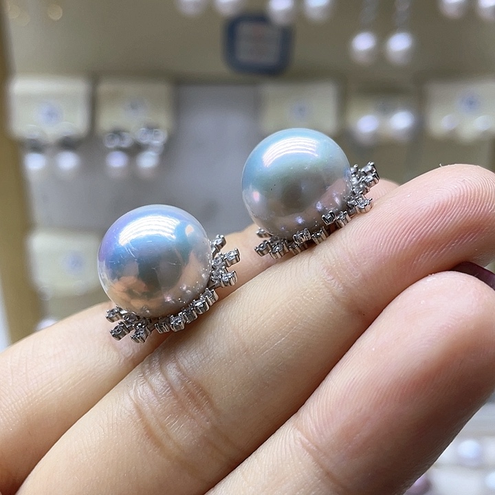 淡水珍珠耳饰银S925镶嵌