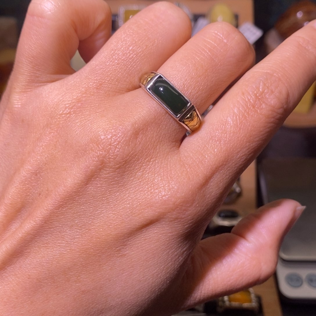 蓝珀戒指银S925镶嵌寻**疆