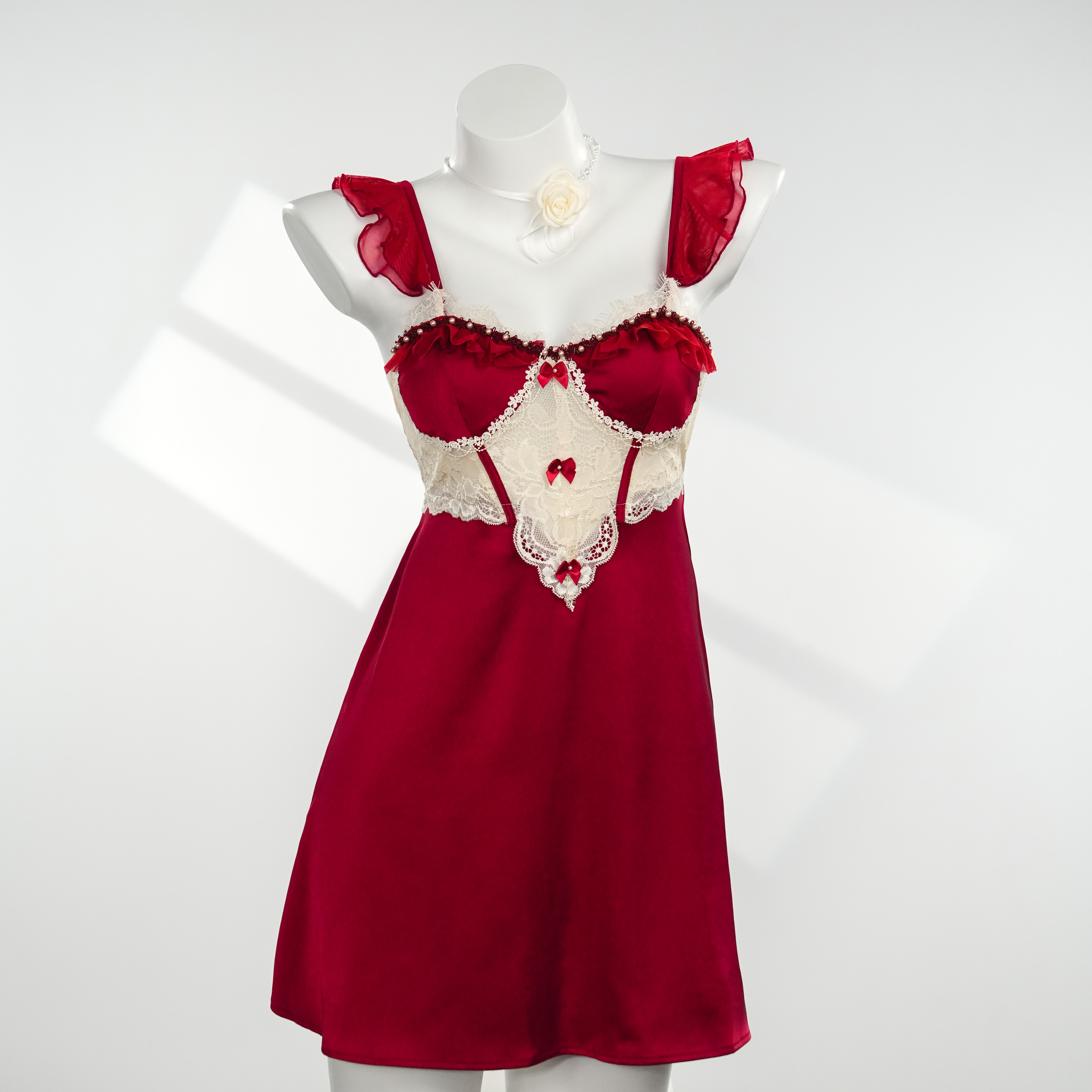 相思红豆【90-220斤】法式气质优雅酒红复古性感女士大码睡裙 3978