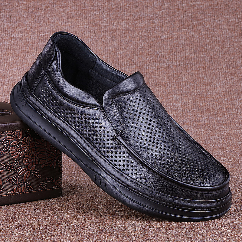 夏季潮牌男鞋镂空休闲皮鞋男透气打孔洞洞头层牛皮男士凉皮鞋真皮