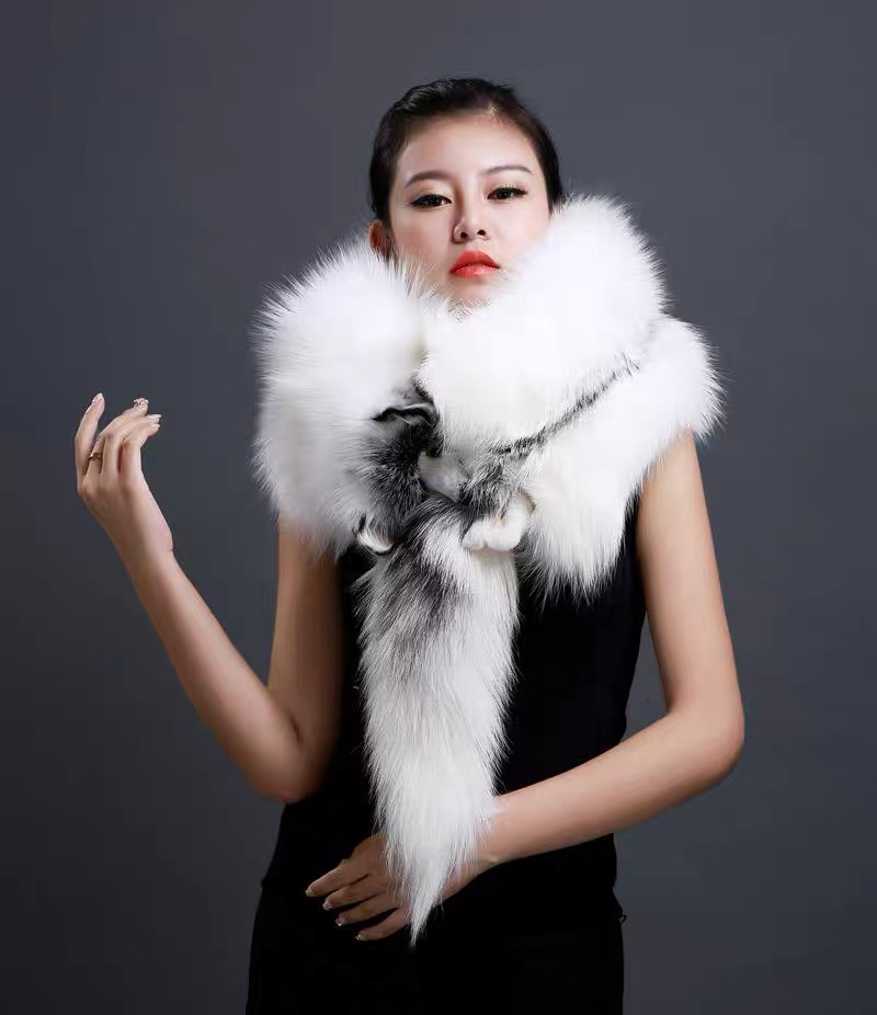狐狸真毛整皮厚款女士新中式不掉色冬季纯色围巾