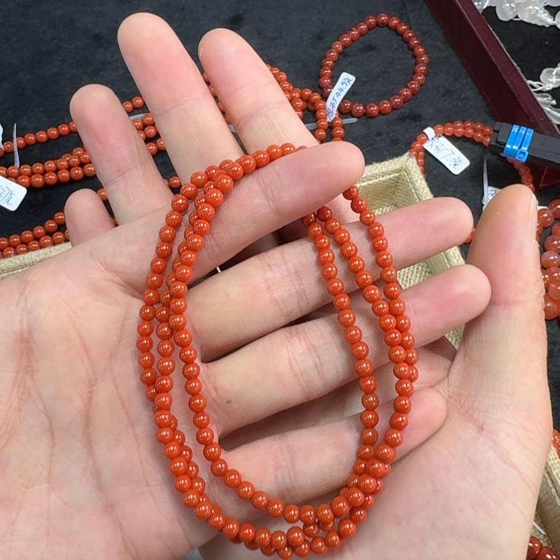 南红玛瑙手链未镶嵌原矿南红项链4mm纯色瓦西柿子锦