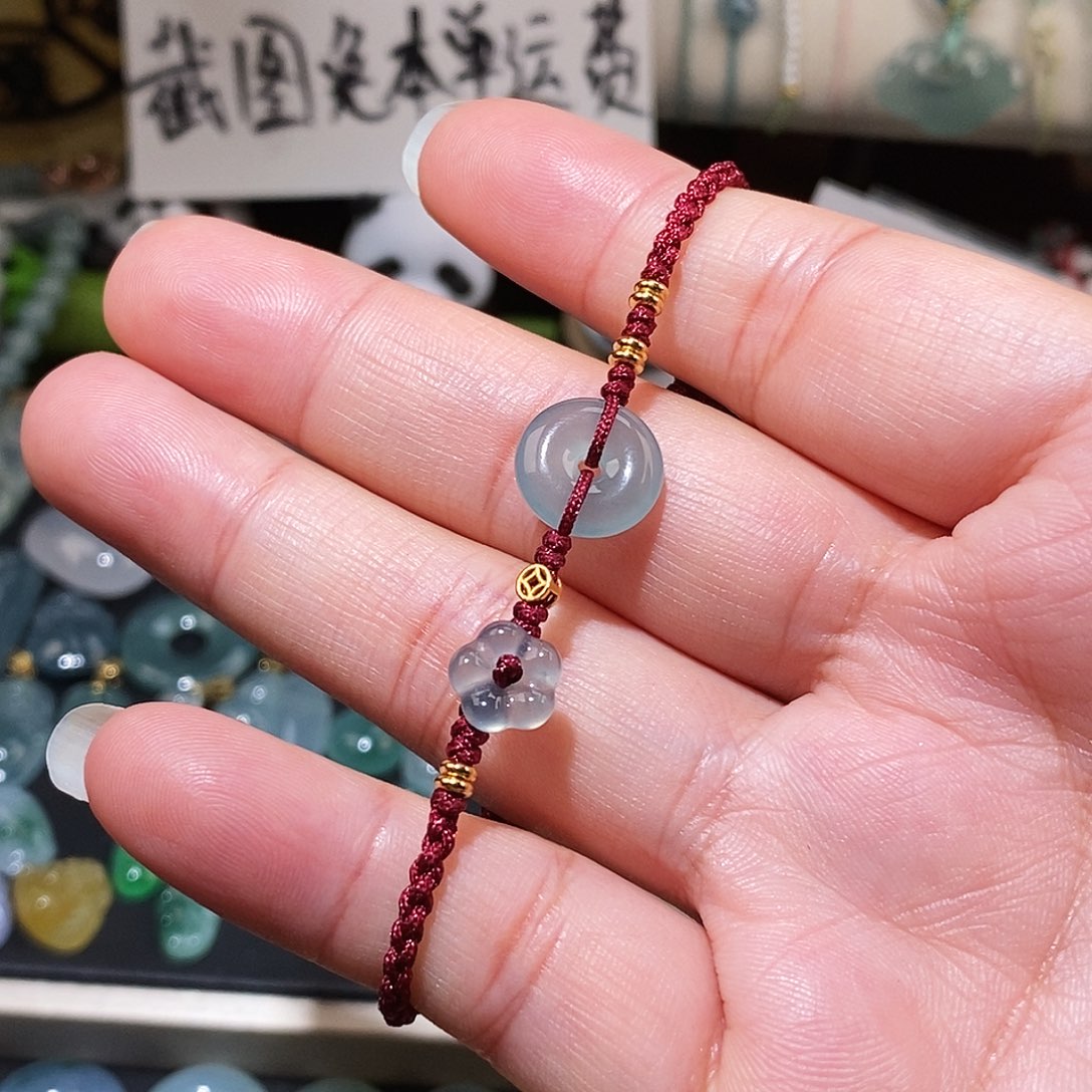 翡翠未镶嵌颈饰平安扣小花手绳15