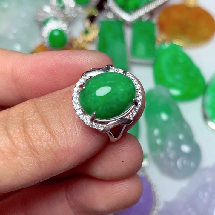 翡翠戒指银S925镶嵌a货