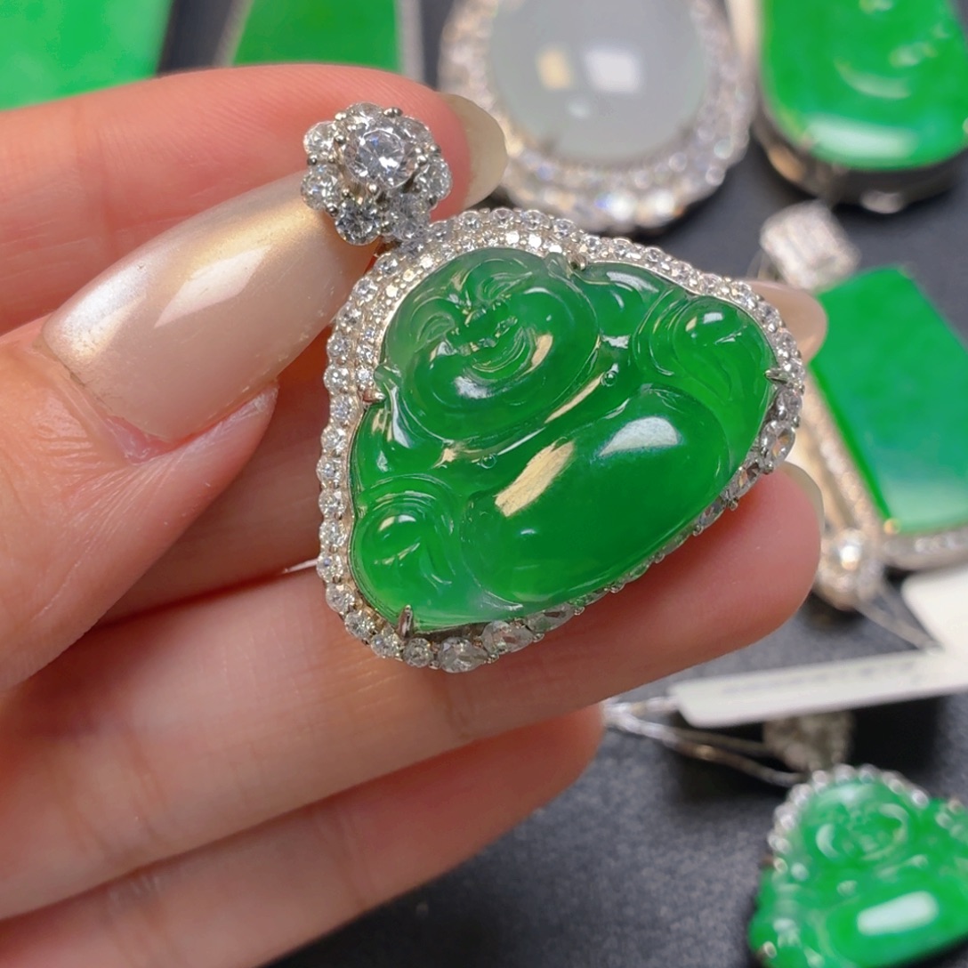 加***宝翡翠银S925镶嵌吊坠(不含链)