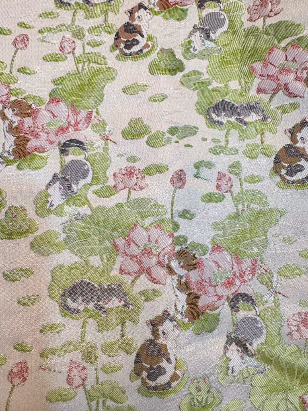 荷花猫咪绿全丝张国权宋锦名家宋锦手作做包包发夹葫芦