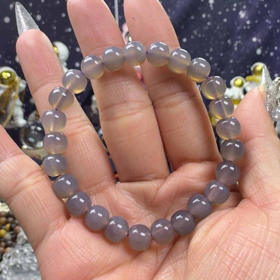 玛瑙/玉髓手串未镶嵌灰玉髓老型珠手串