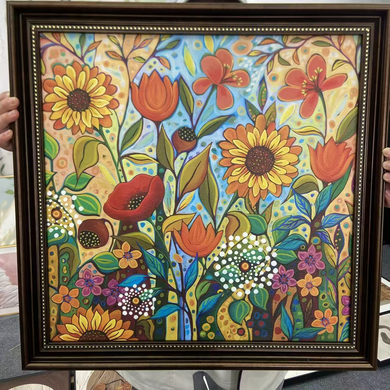 FL51砂岩复古小清新抽象向日葵装饰画适合卧室客厅玄关60-60