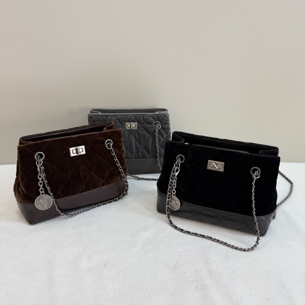 新款丝绒菱格绣线小香风链条包轻奢小众时尚通勤单肩斜挎包