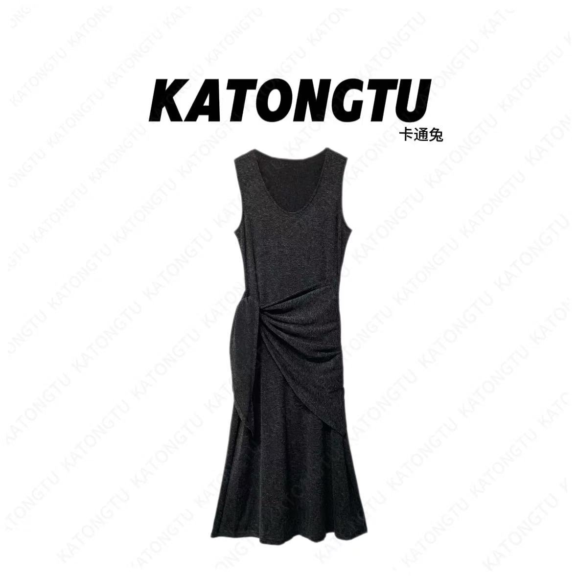 KATONGTU/卡通兔【秋季新品】高级感无袖披肩绑带连衣裙 DM2508015