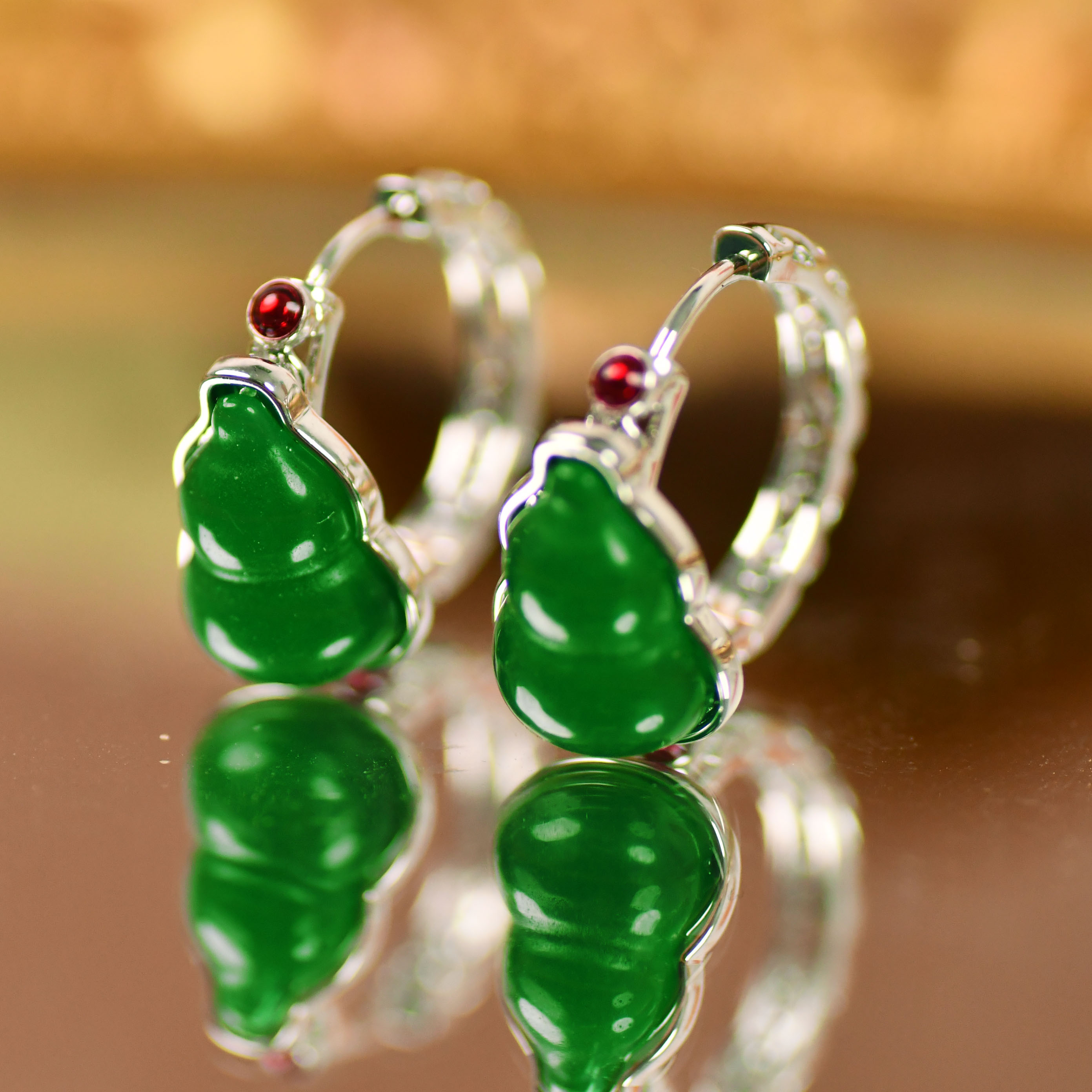 玉髓 【H66】气质国风葫芦玉髓耳扣