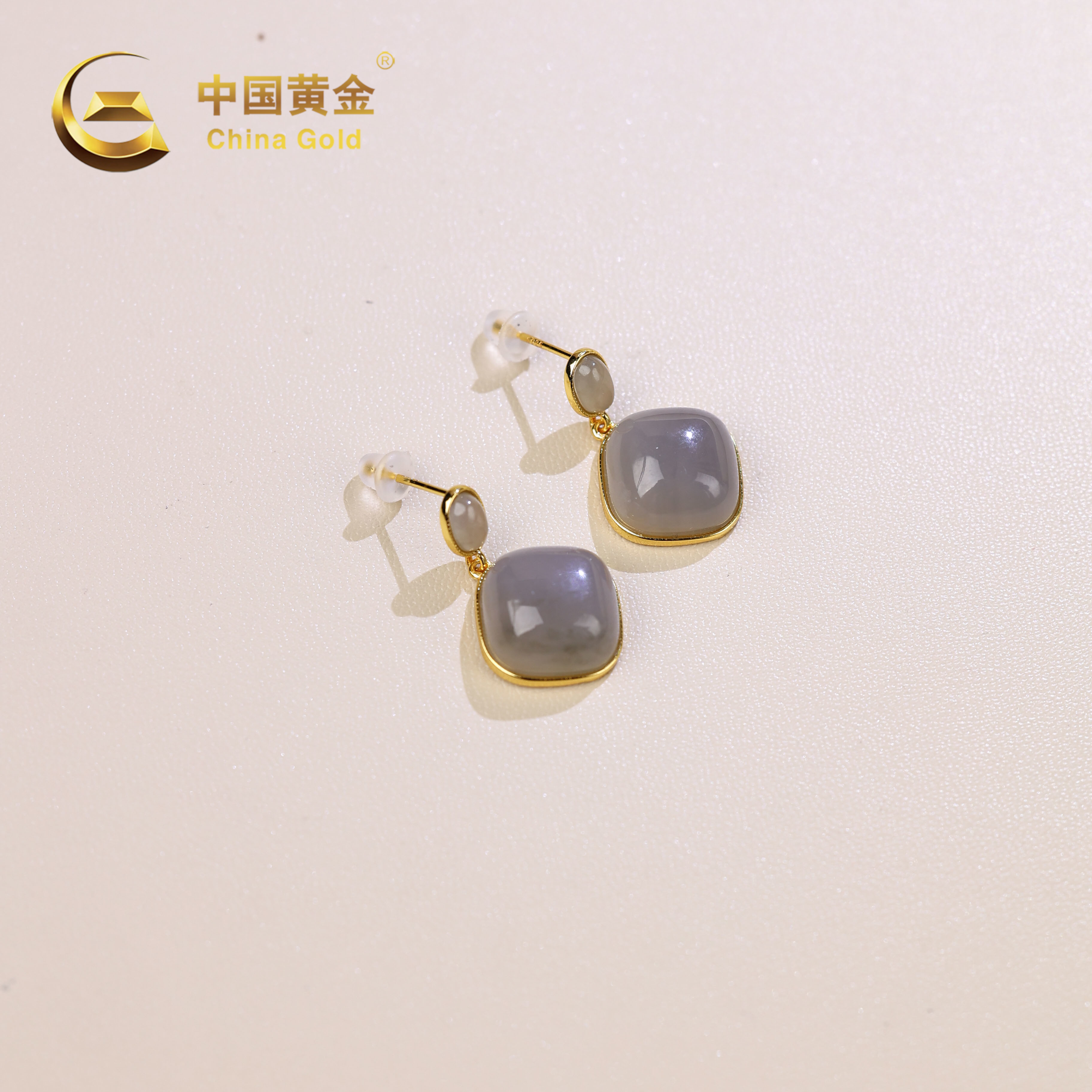 【中国黄金】静悦 | 和田玉*耳饰*S925银镶嵌-R1435-格