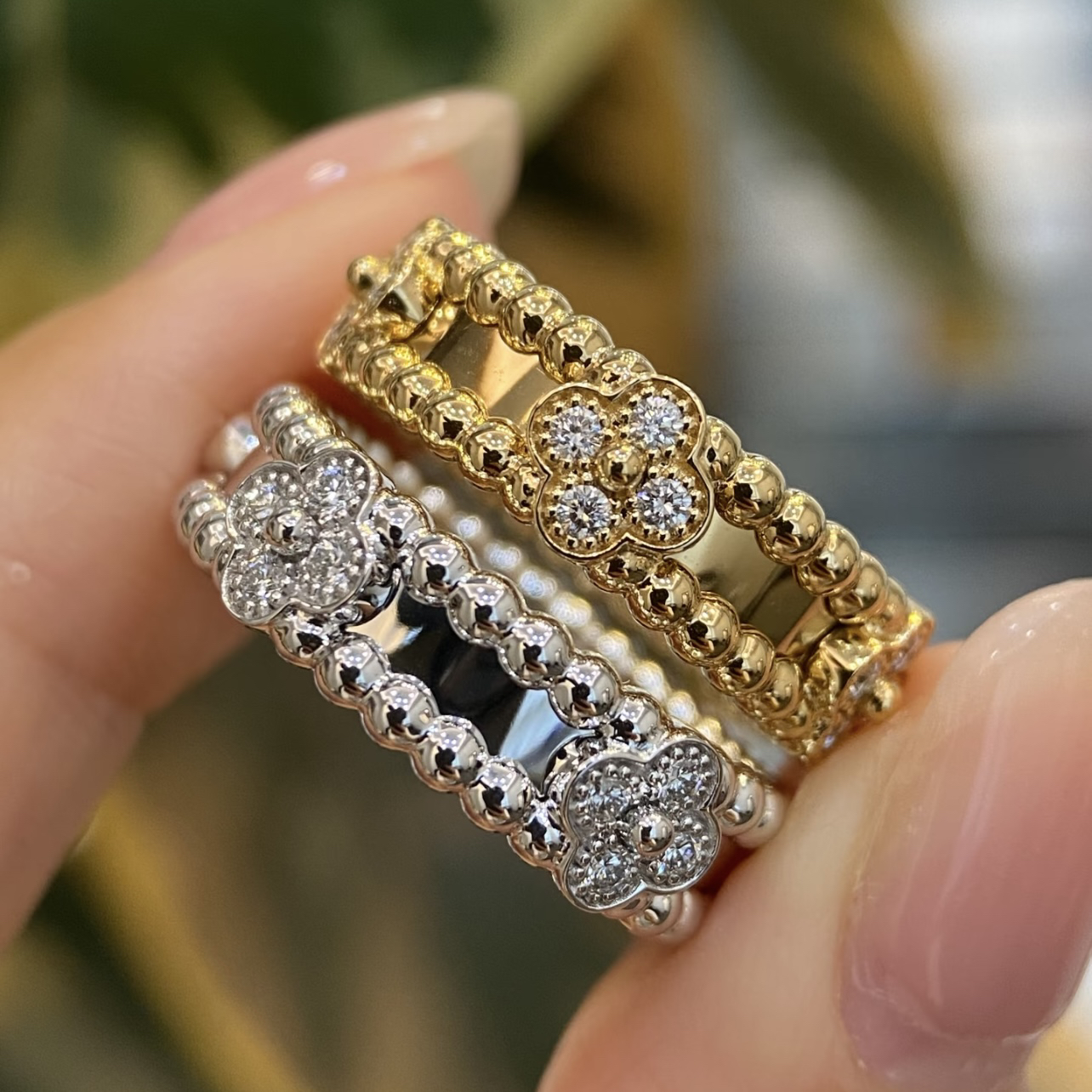 实验室培育钻石万花筒满钻边珠珠戒指