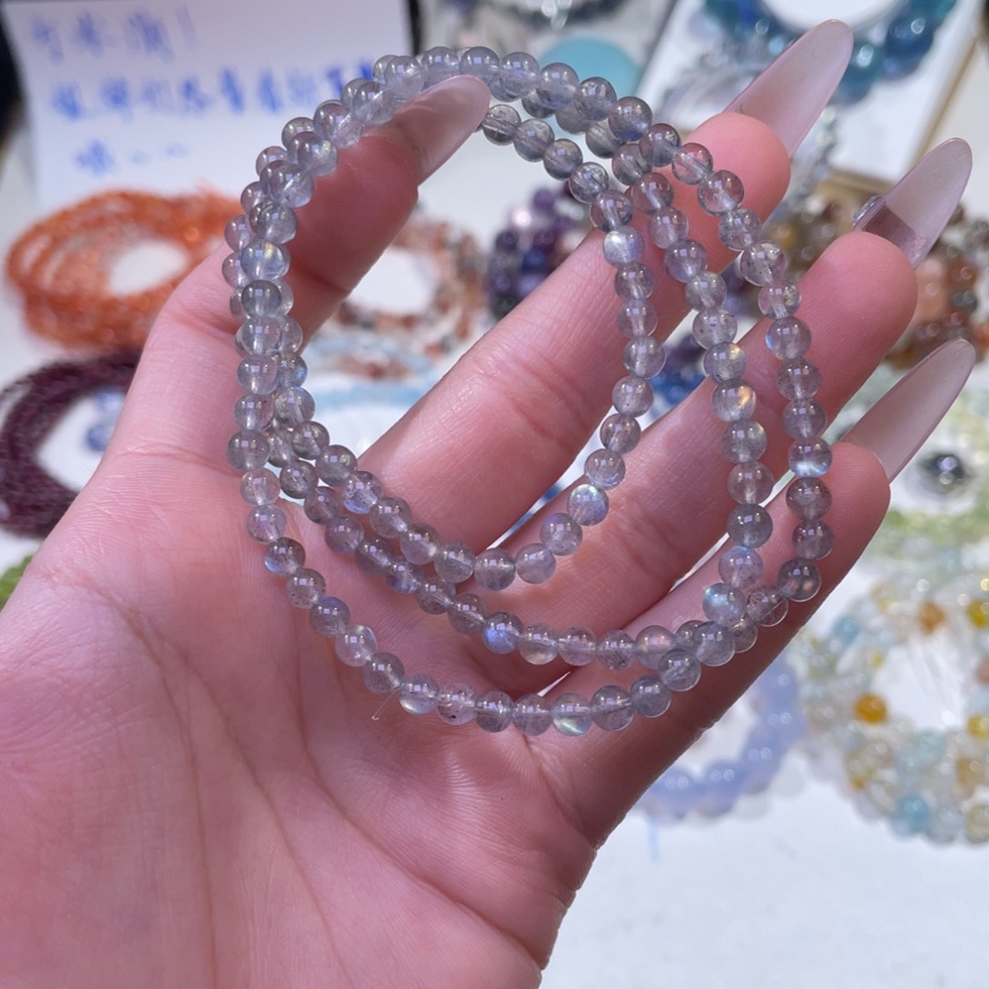 未镶嵌手链水晶强光灰月光4mm+