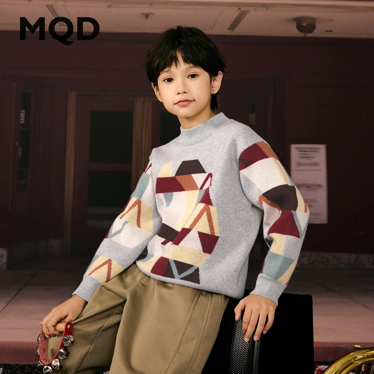 【拜年服】MQD男童25冬新款氛围感提花毛衣半高领内搭9654W0795