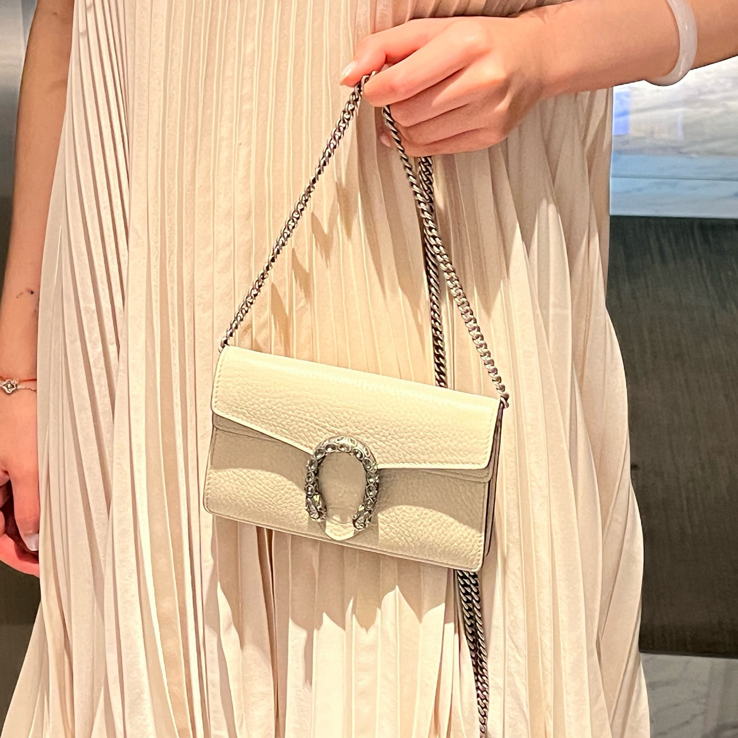 95新 GUCCI/古驰 gucci奶昔白银扣酒神单肩包