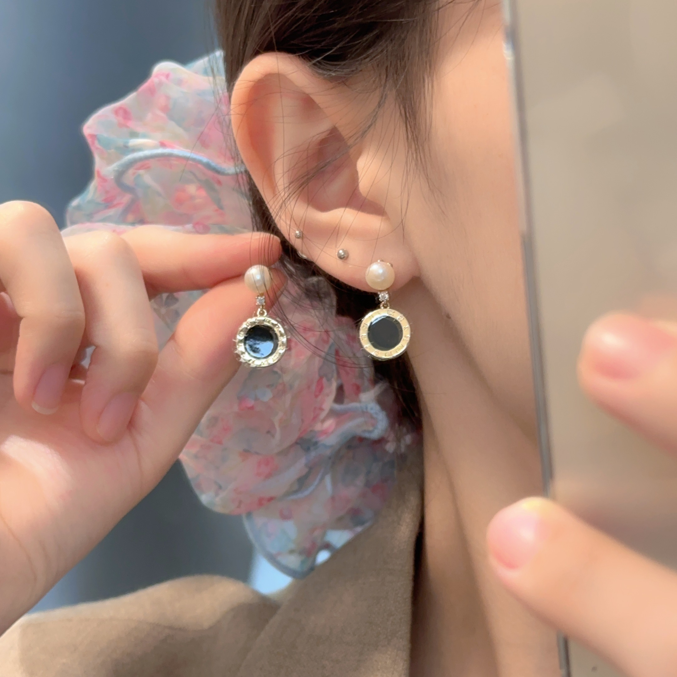 十里间【黑岩珍珠】法式ins淡水珍珠耳饰通勤百搭耳钉