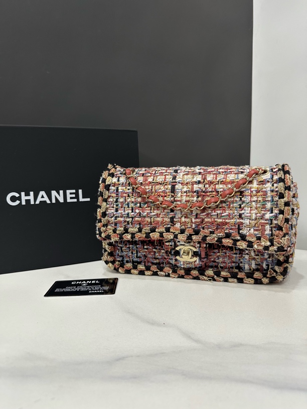 95新 Chanel/香奈儿 毛呢cf链条包25开卡25cm/JJ04121205