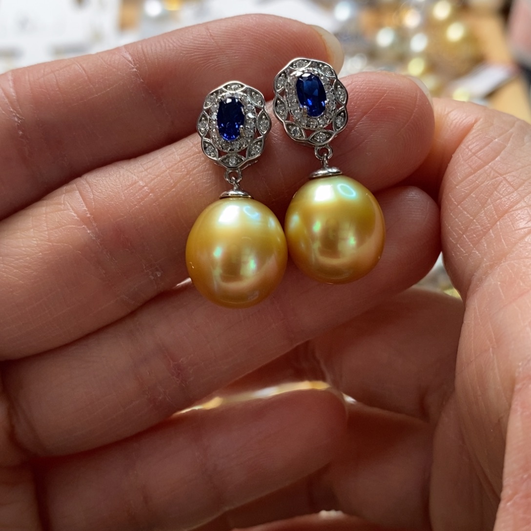 海水珍珠耳饰银S925镶嵌