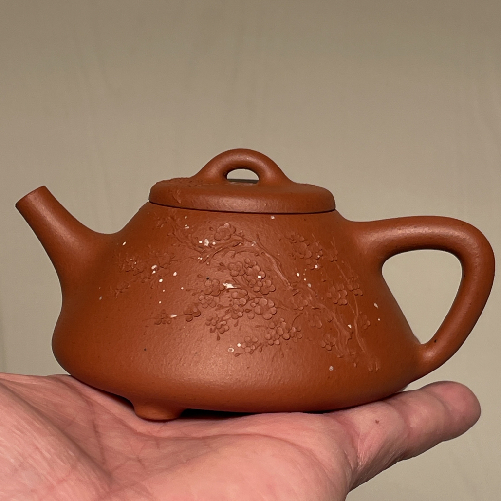 黄龙山大红泥（大红袍）全手工制作泥绘子冶石瓢壶紫砂壶180cc