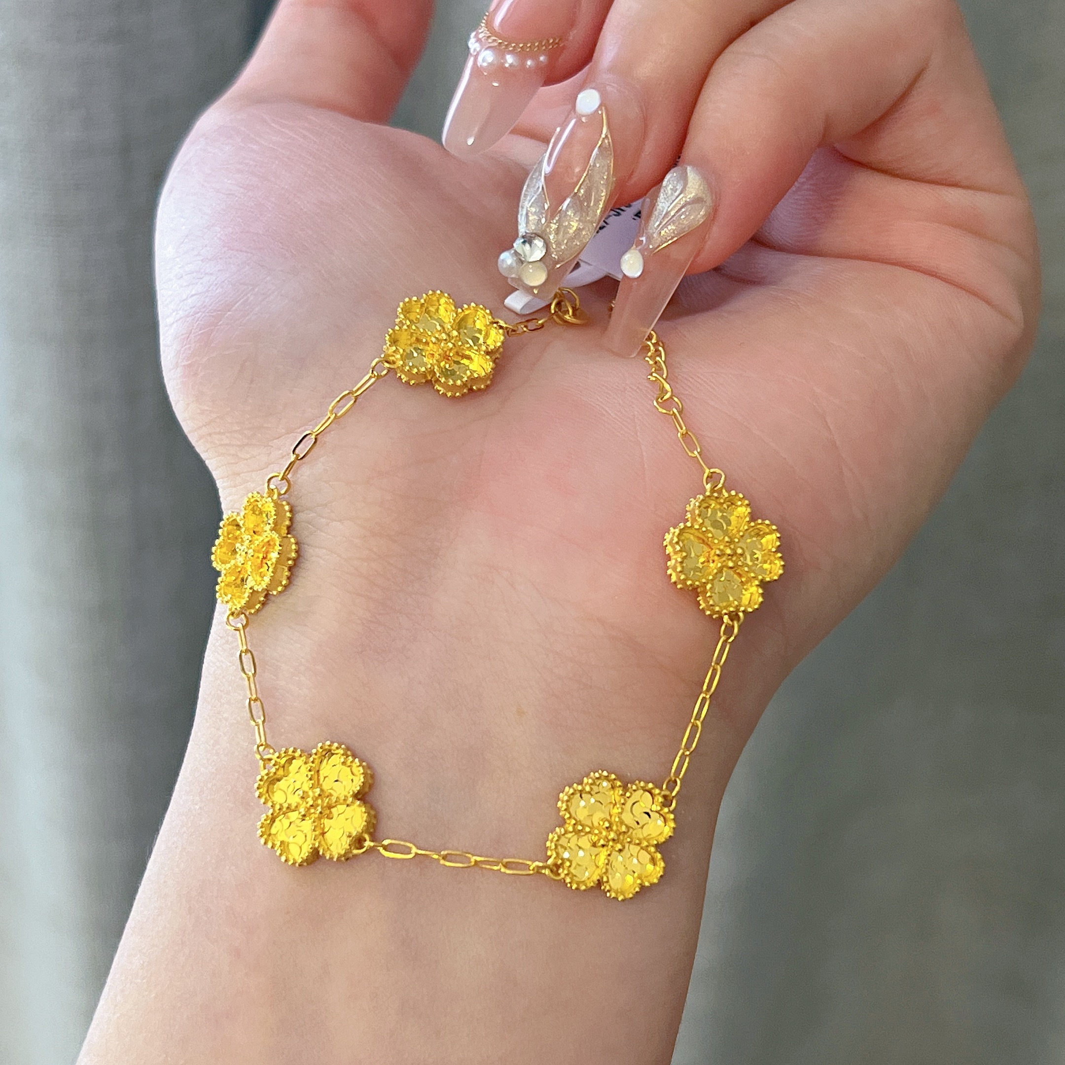 不支持七天无理由【AB面爱心四叶草黄金手链】足金999 多样性发一 