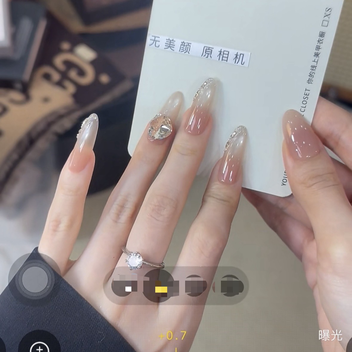 【月光石】高质量指尖纯欲猫眼无名指带钻高级感纯手工美甲穿戴甲片