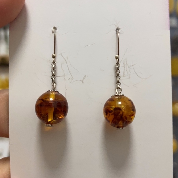 琥珀（花珀）耳饰银S925镶嵌花珀