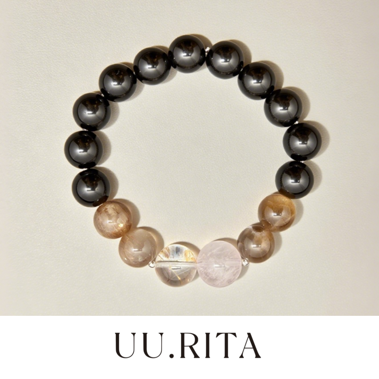 UU.RITA 「两生花」原创手工设计天然粉水晶黑曜石黑骨干25BCL053