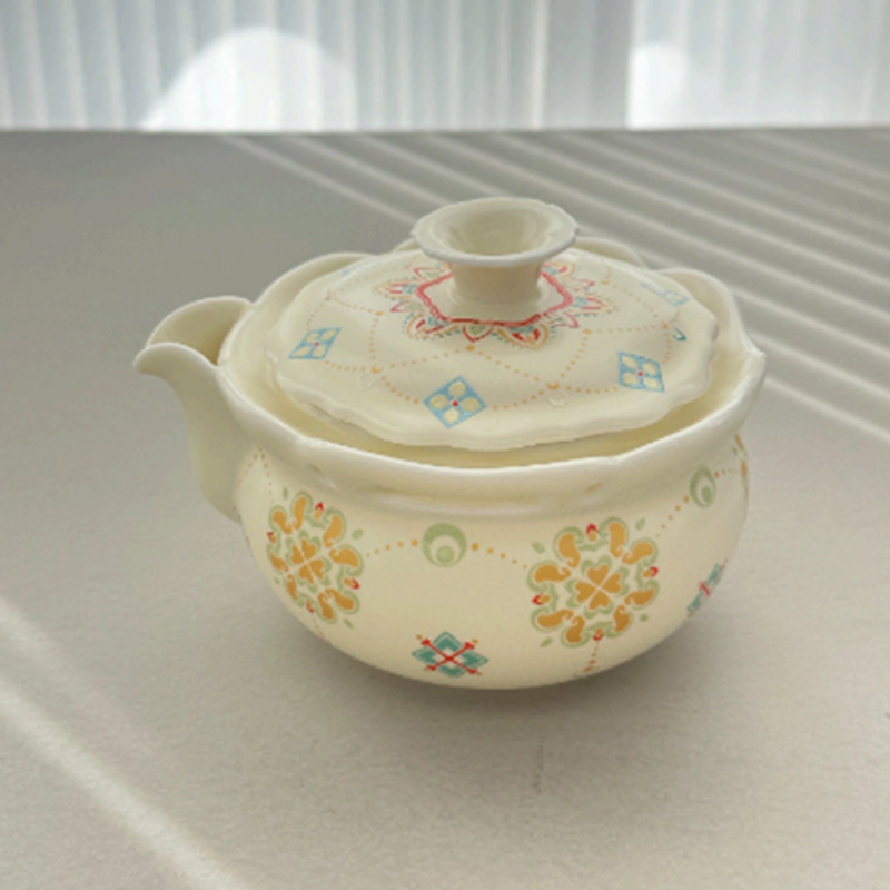 自产自销-团花-手抓壶（米黄）手工