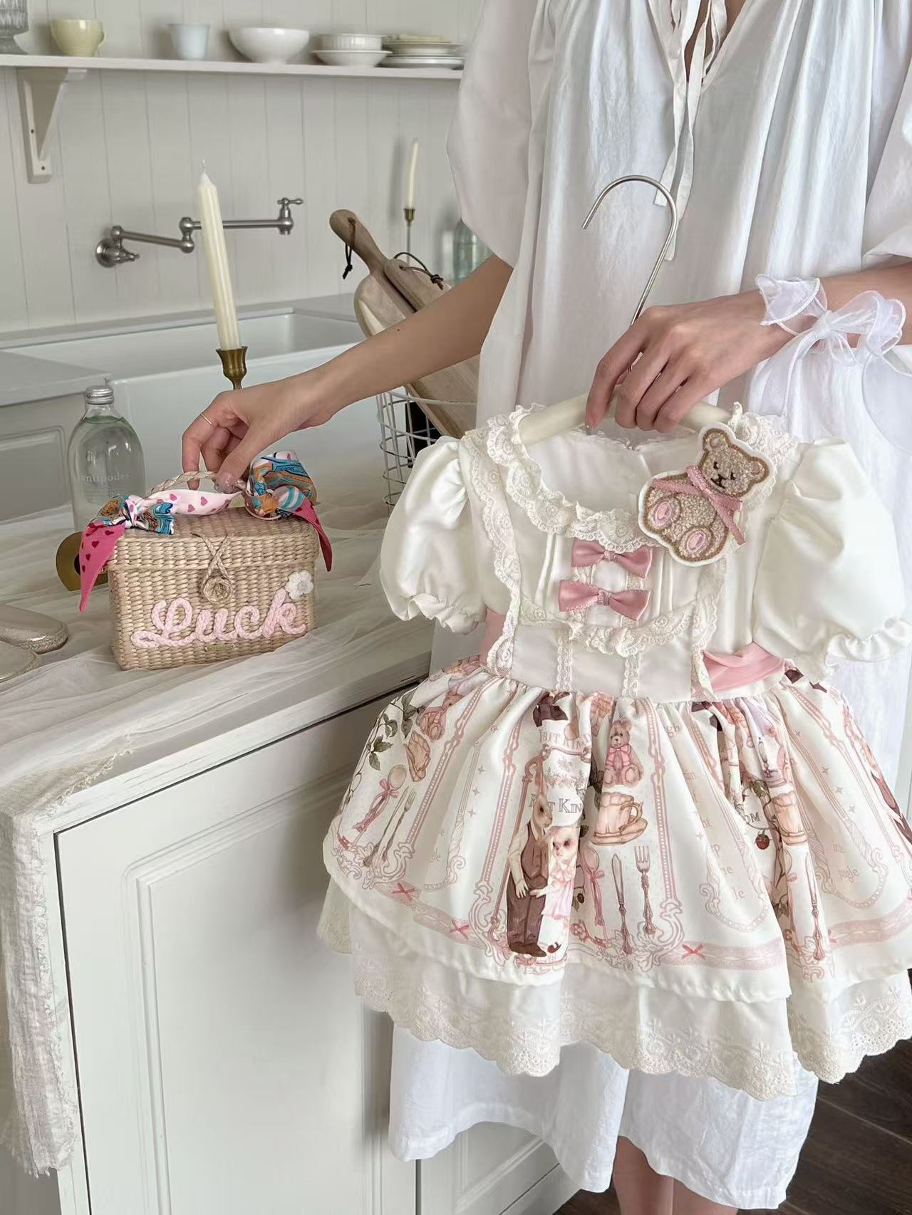 【萌熊茶语】女童连衣裙25夏季新款泡泡袖公主裙女宝小熊洛丽塔礼服