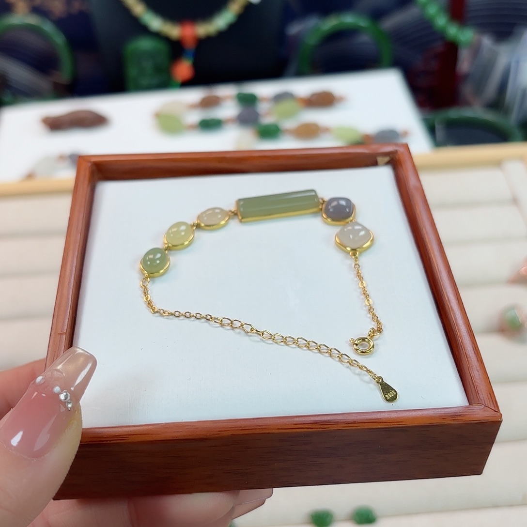 和田玉银S925镶嵌手链漓*