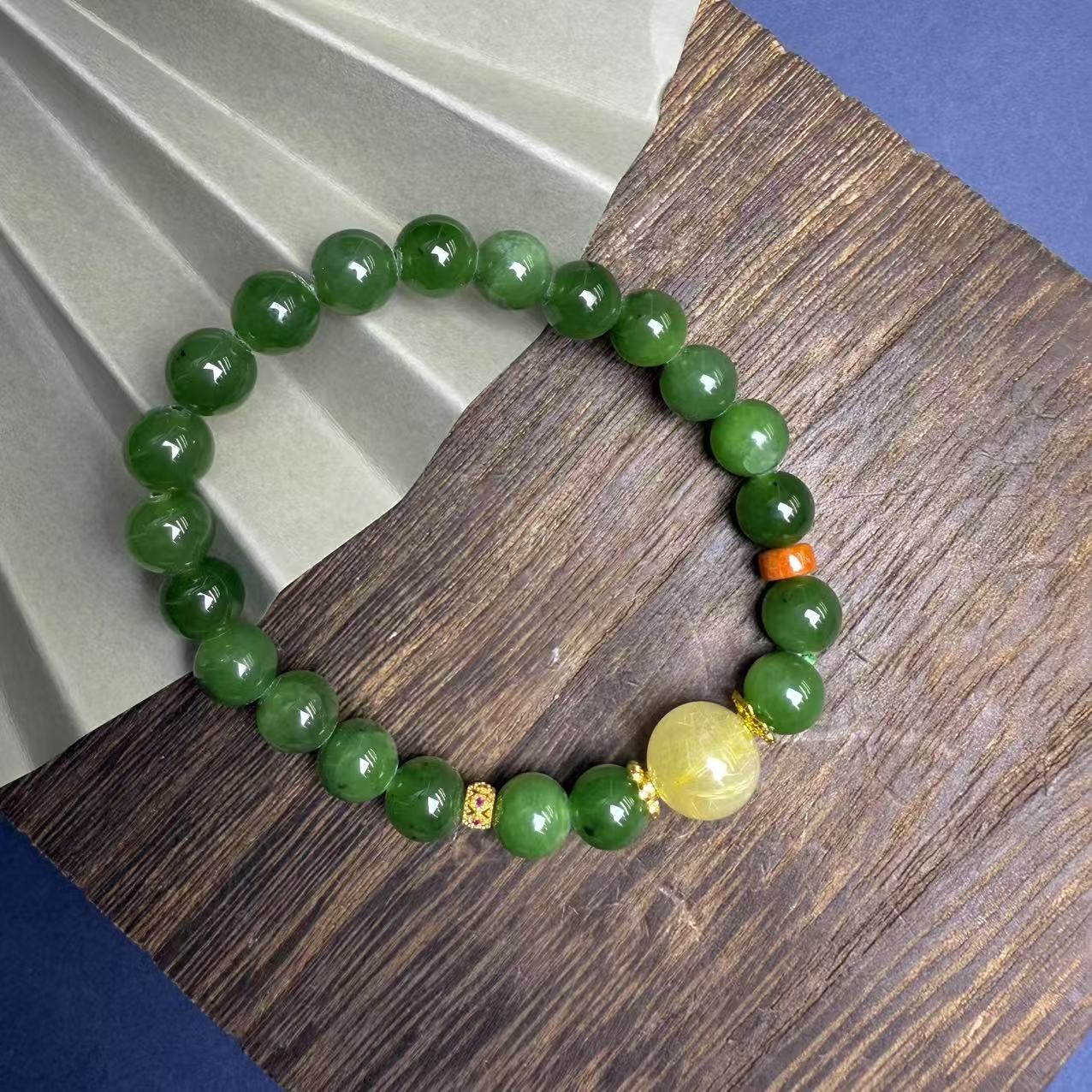 高定珠宝复古设计款和田玉圆珠DIY水晶圆珠手串-s1072