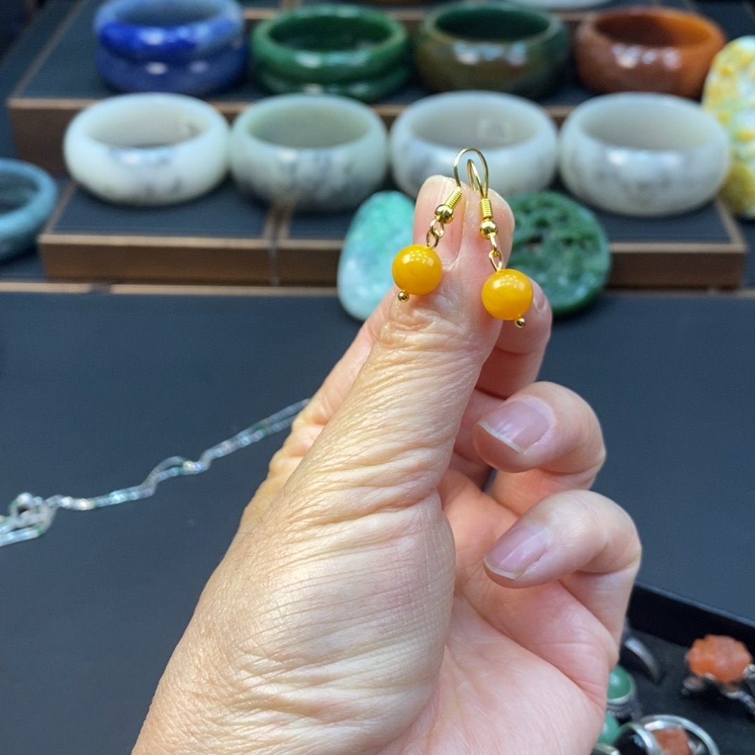 蜜蜡银S925镶嵌耳饰