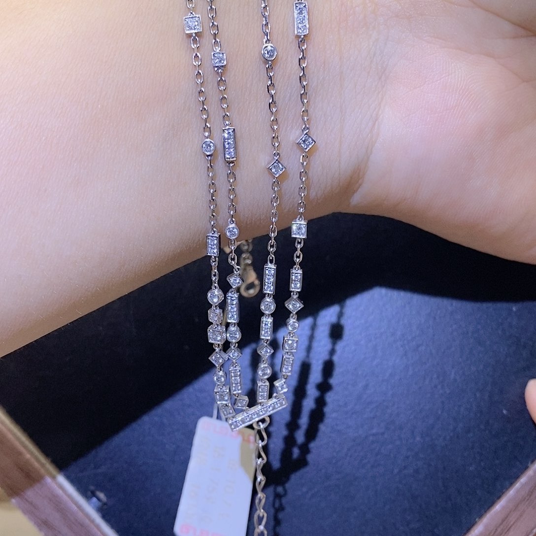 手链18K金镶嵌钻石几何风链条k白