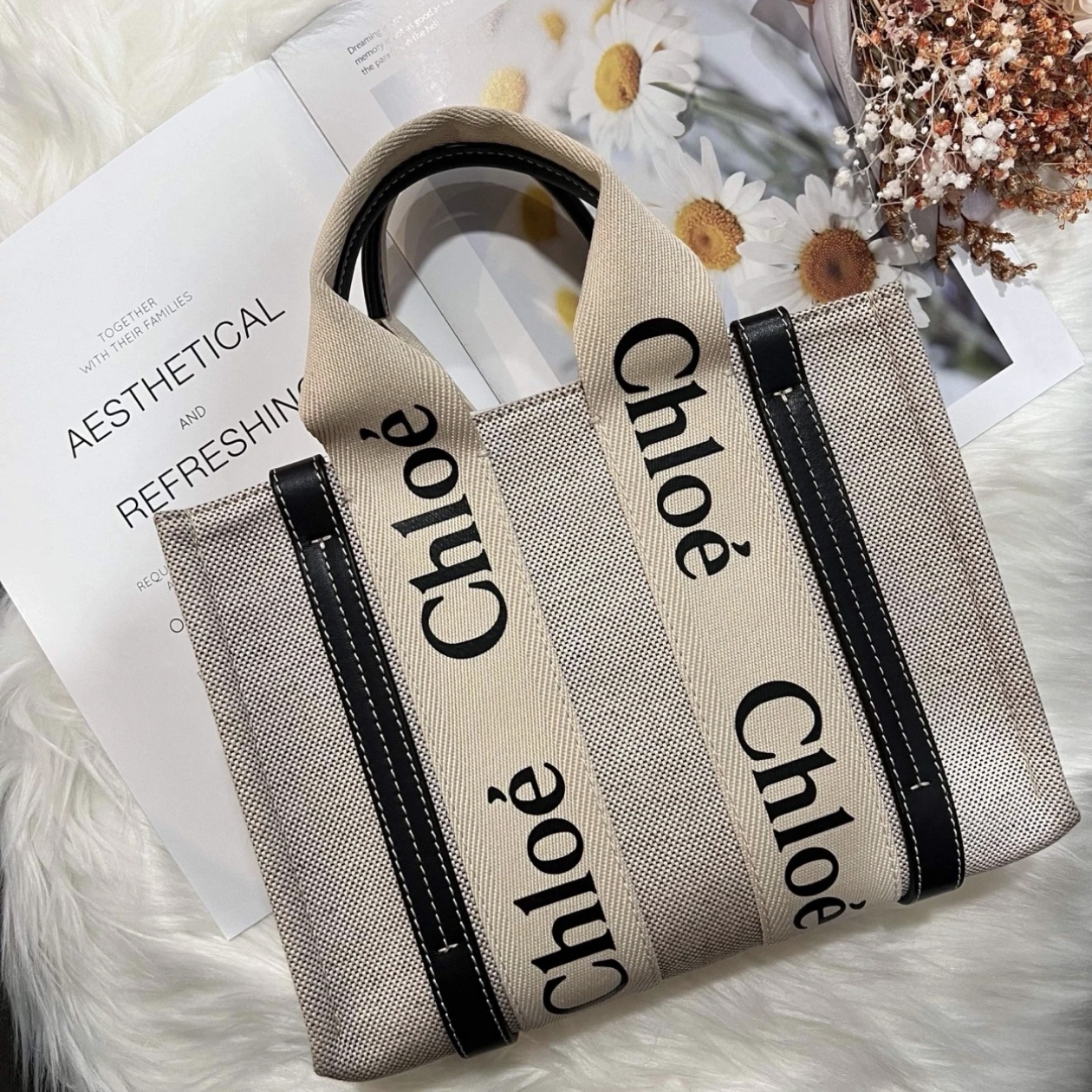 95新 Chloe/蔻依 蔚蓝中古/帆布小号托特包
