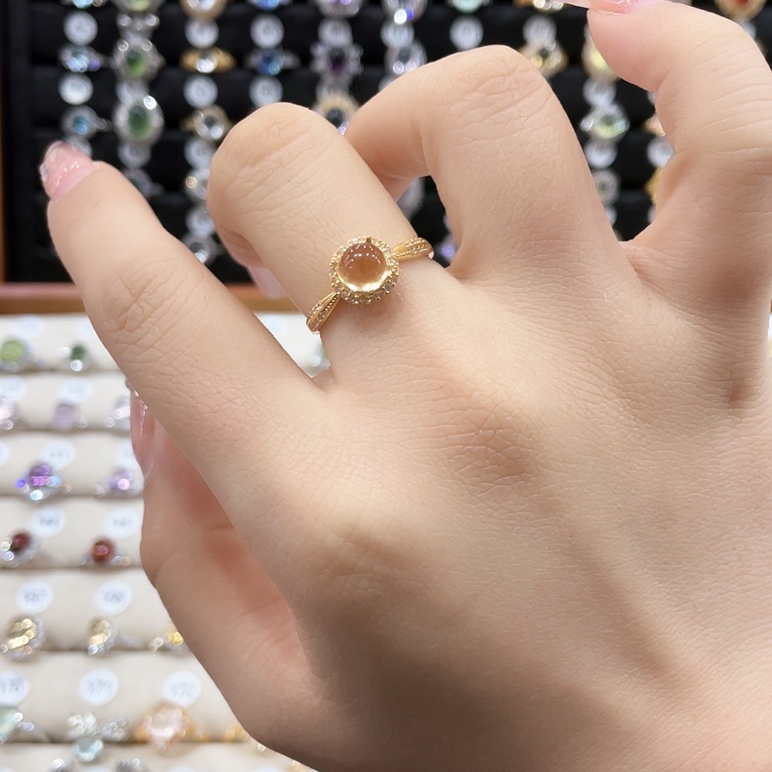 黄晶戒指女款银S925镶嵌