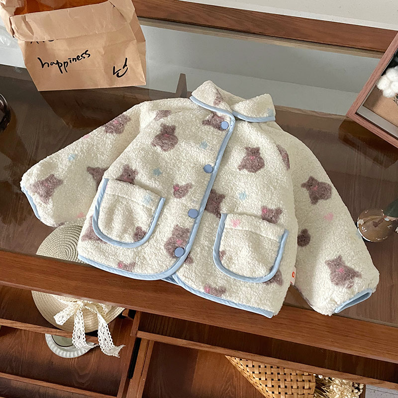 【现货】QW259708秋冬新款儿童外套女童毛绒棉袄夹棉女宝棉服