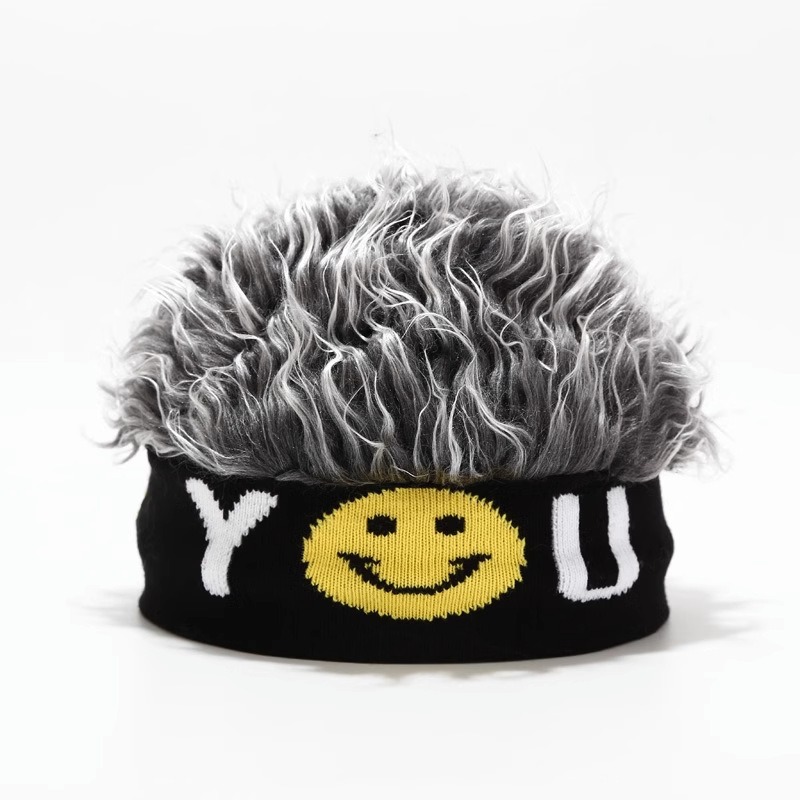 冬季一体女帽子鸭舌帽假发ins潮流针织帽子街头嘻哈网红个性短发