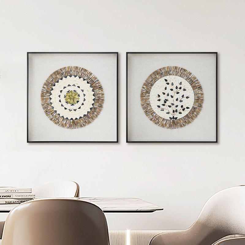 2025年新款高端贝壳装饰画欧式客厅玄关立体挂画高级感中古风壁饰