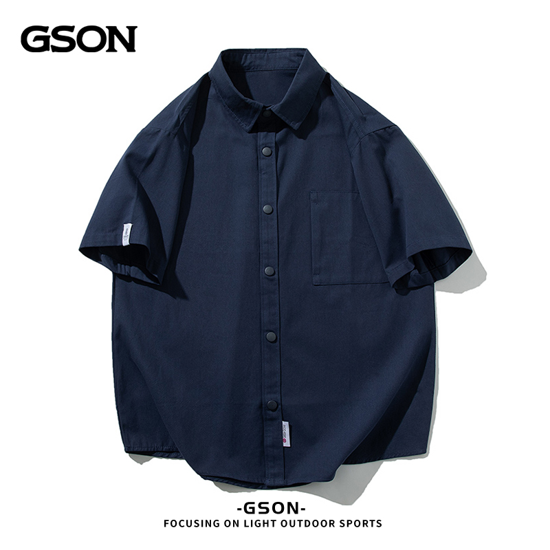 国潮品牌GSON夏季男士短袖衬衫2025新款时尚百搭高级感纯棉衬衫男