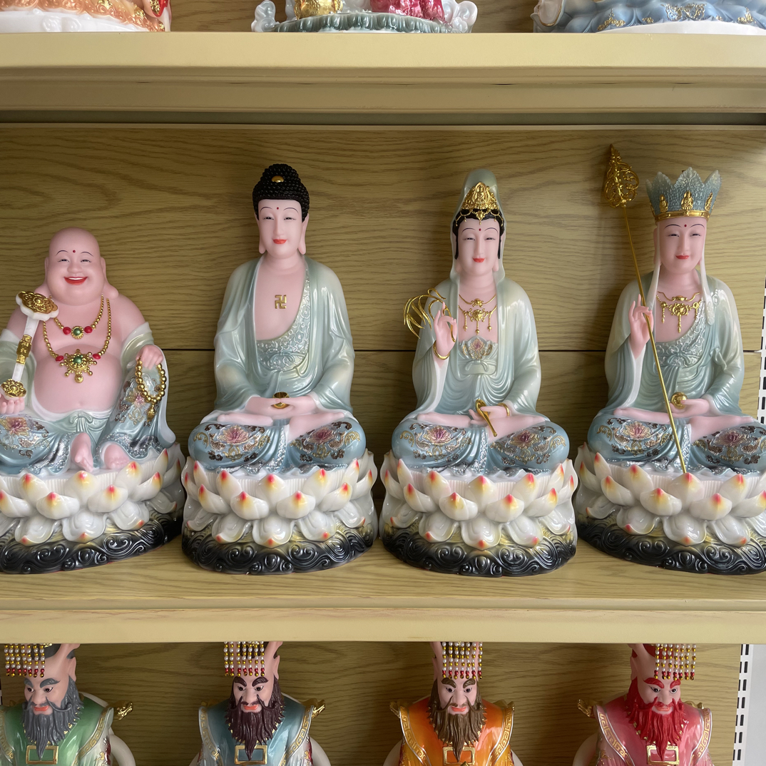 16寸仿玉半实心全堂佛摆件 手工彩绘 精工细作