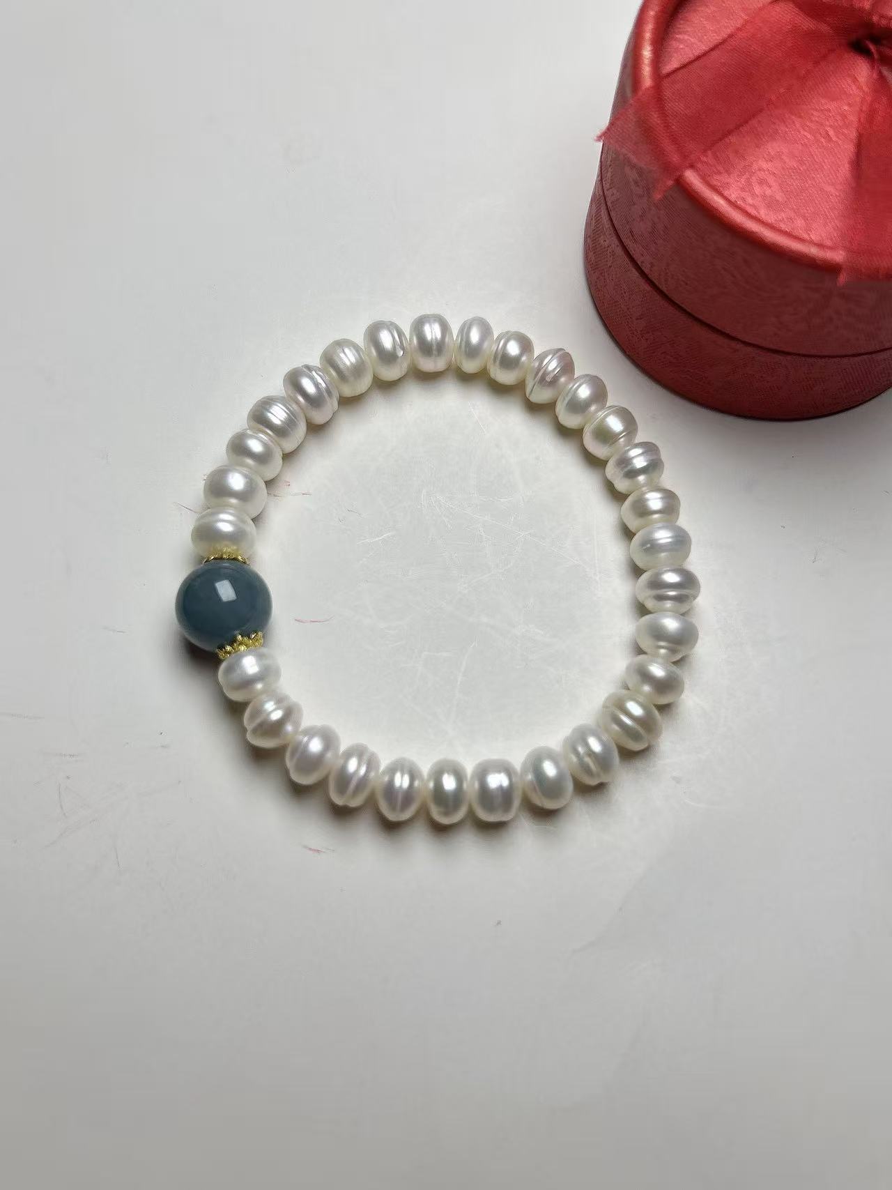 MN-7892-珍珠配翡翠单圈手串（拍一发一不配证书）