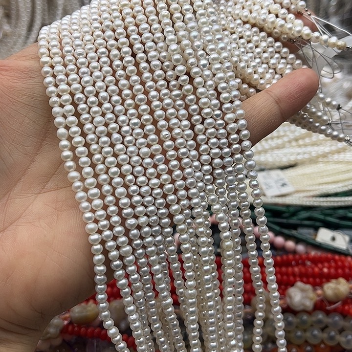 玛瑙/玉髓未镶嵌珠宝半成品一条3.5mm左右极光珍珠