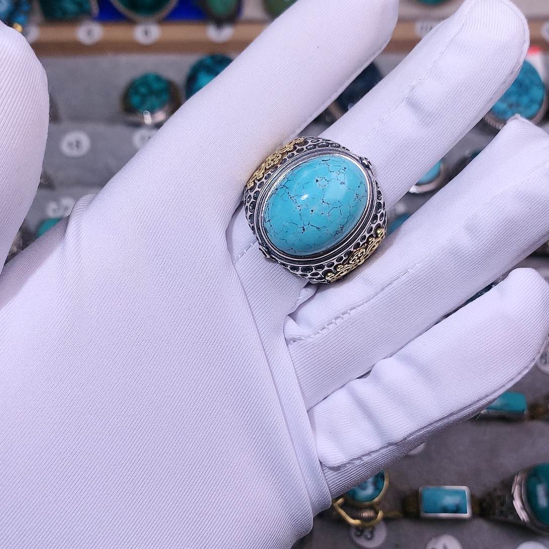 绿松石挂件银S925镶嵌