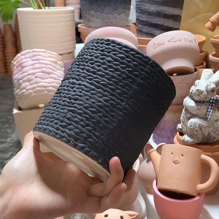 14×13黑色麻绳盆 粗陶1个