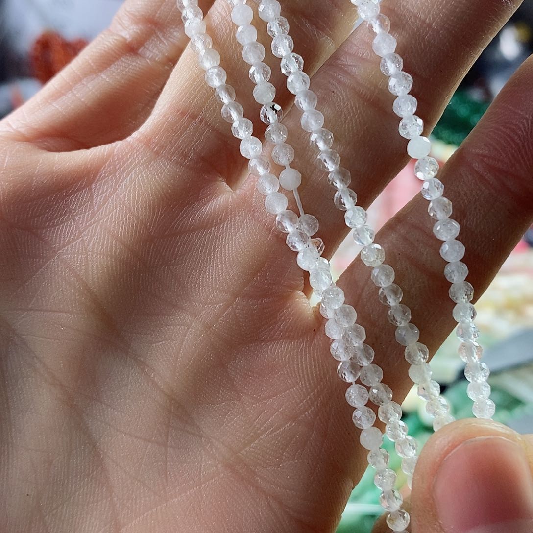 玛瑙/玉髓珠宝半成品合金一条天然3mm白水晶切面