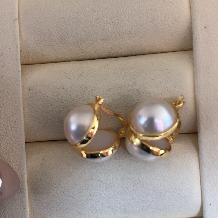 耳饰拼合珍珠（马贝珠）银S925镶嵌