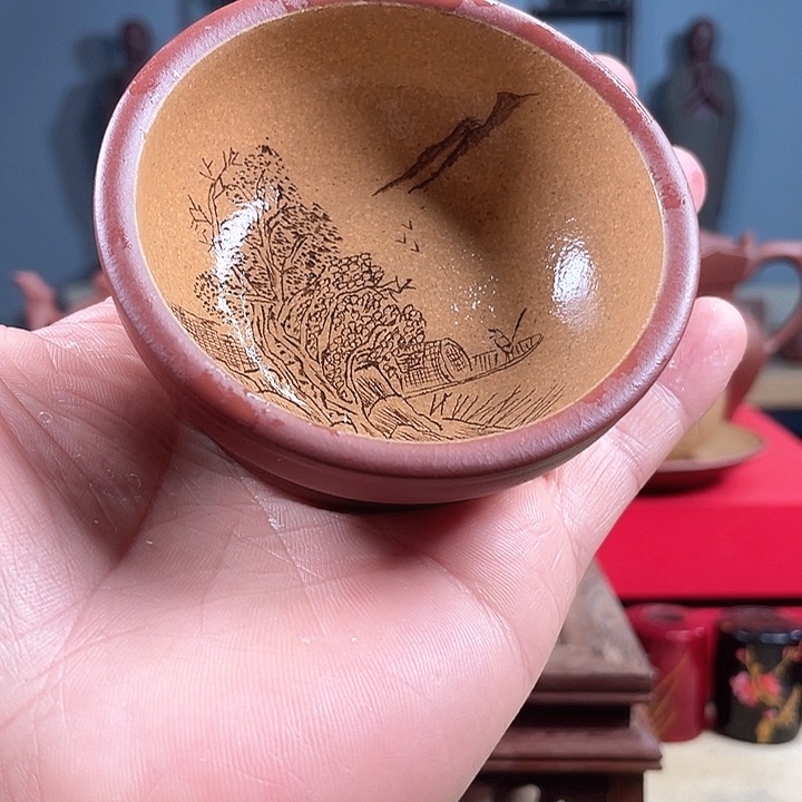 茶杯紫砂山水普洱杯微瑕