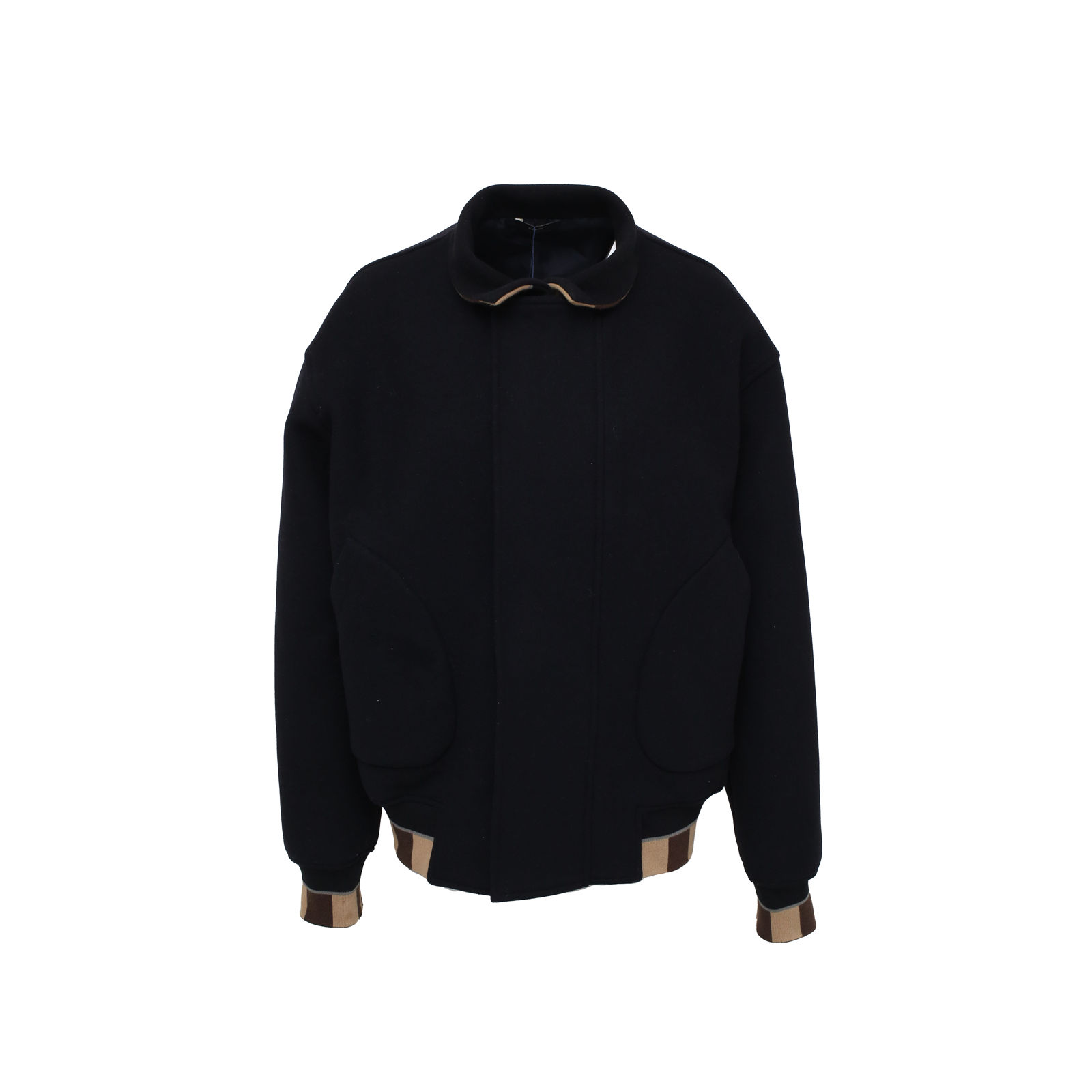 99新 FENDI/芬迪 花花特价 黑色 棉 羊毛 立领外套