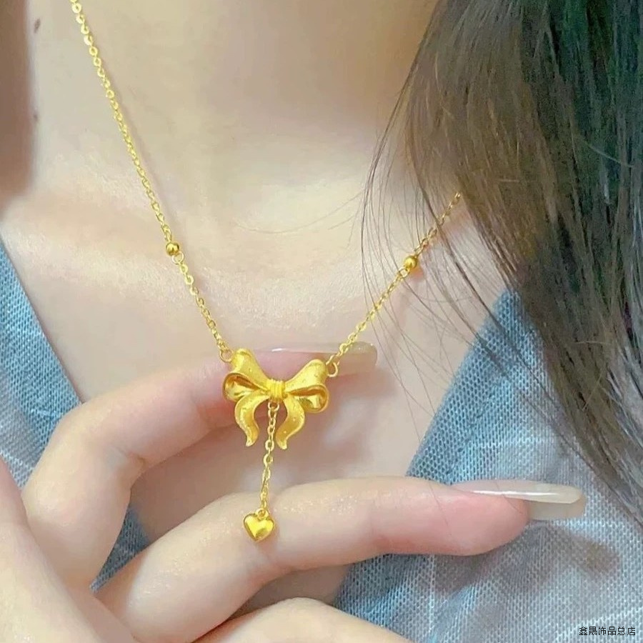 铜合金吊坠 越南在逃公主锁骨项链女蝴蝶结爱心流苏吊坠锁骨